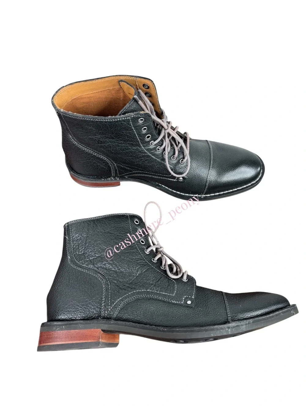 Cole Haan Black Leather Canton Stitch Cap-Toe Boots Mens Size 12
